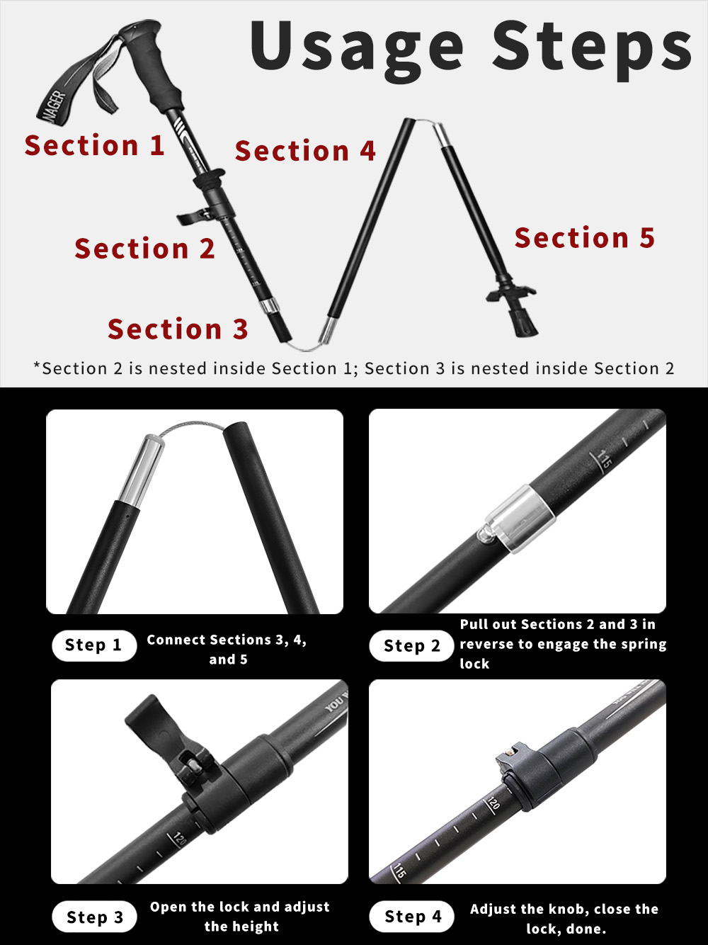 Foldable Trekking Pole 7075 Al - đánh giá và giá Trekking Pole Carbon